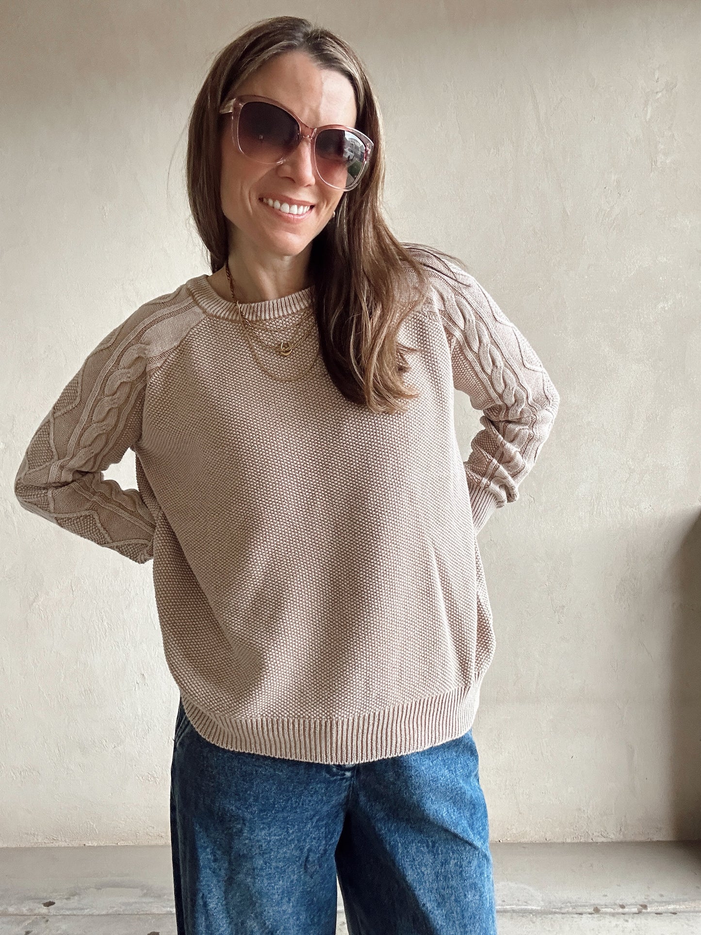 Saydi Cable Knit Sweater in Taupe