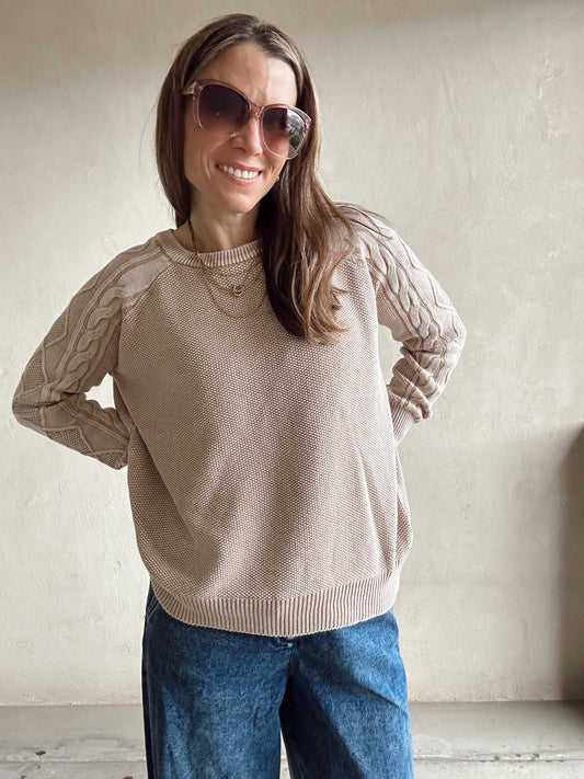 Saydi Cable Knit Sweater in Taupe