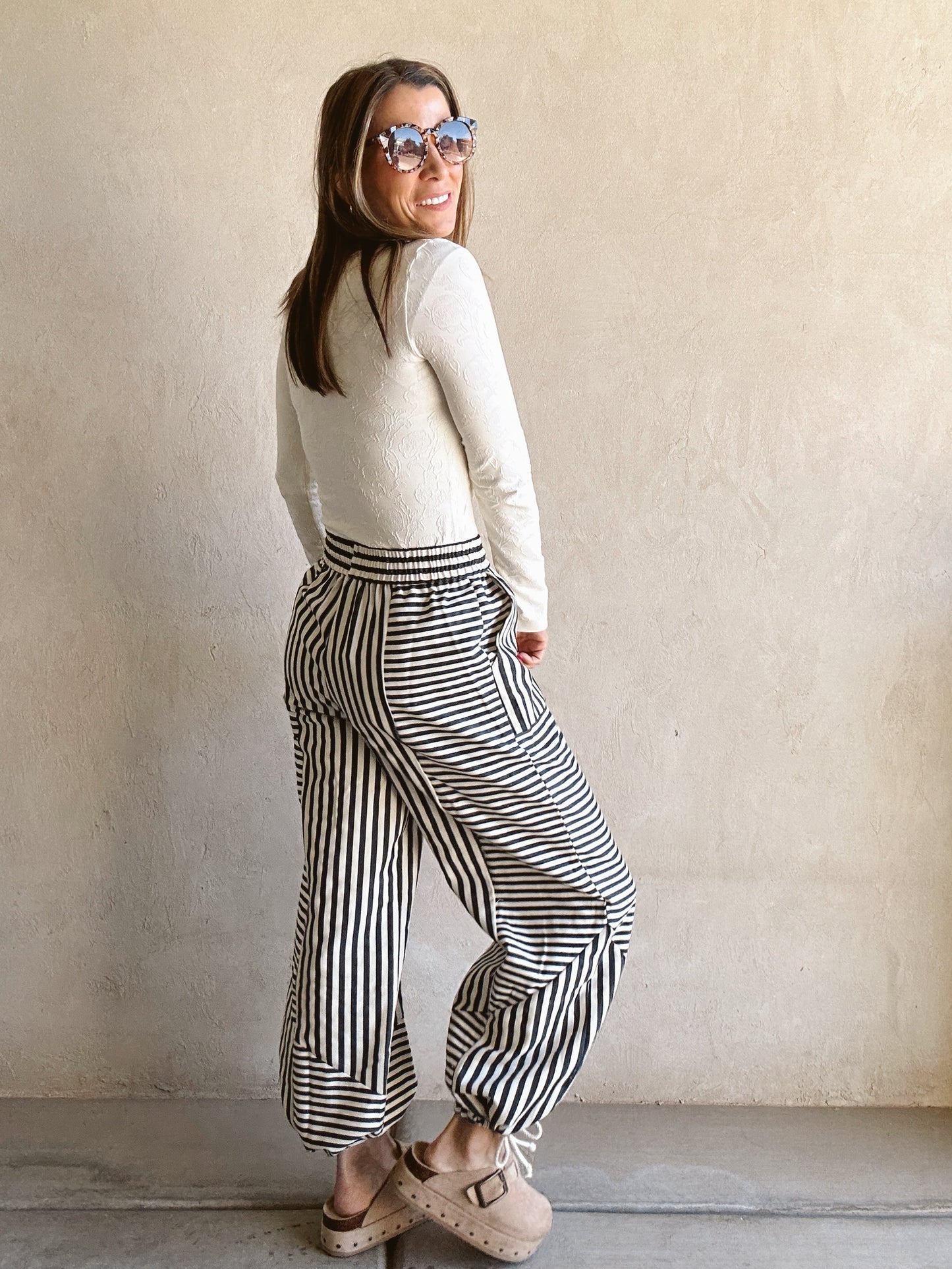 Ella Parachute Striped Pants in Navy & Ivory