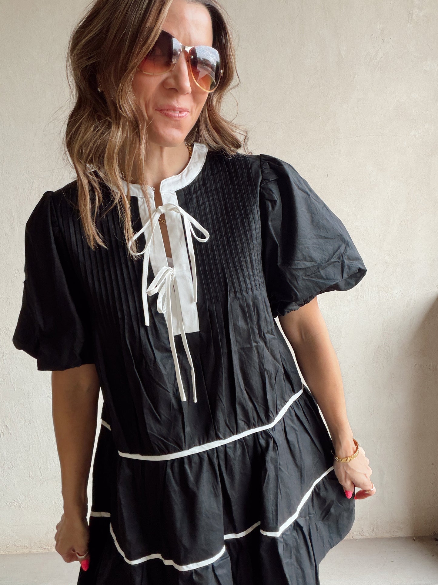 Piper Tiered Midi Dress in Black