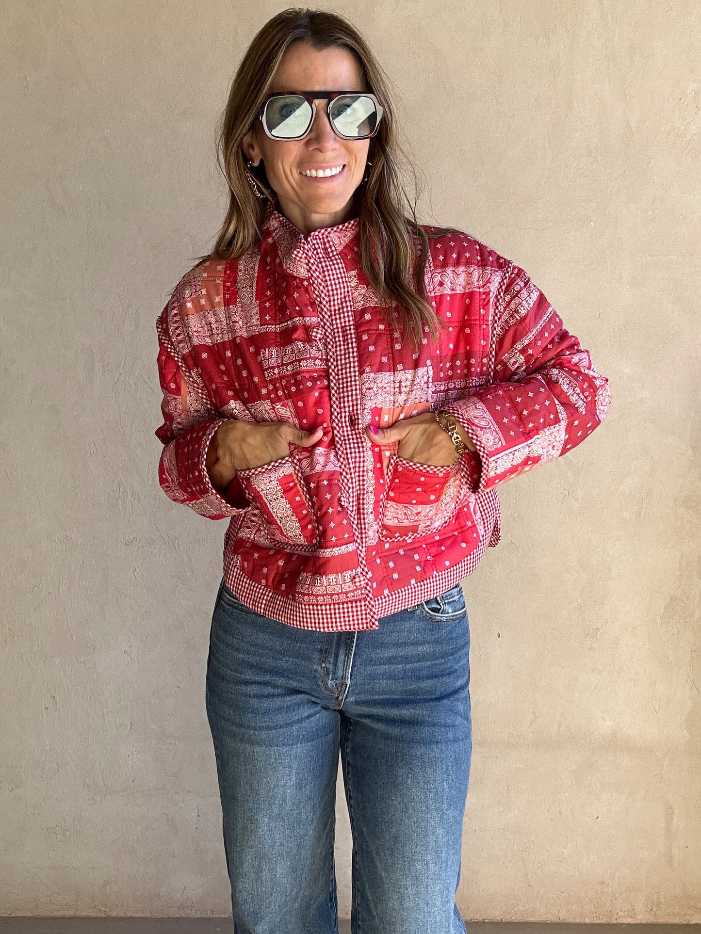 Brylee Quilted Bandana Jacket in Red