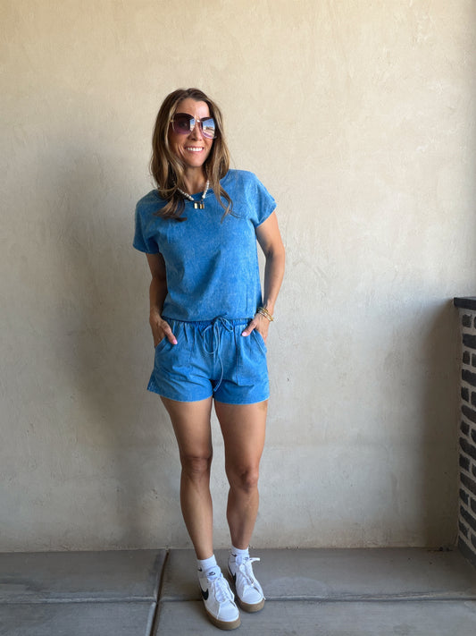 Nina Mineral Washed Set in Ocean Blue