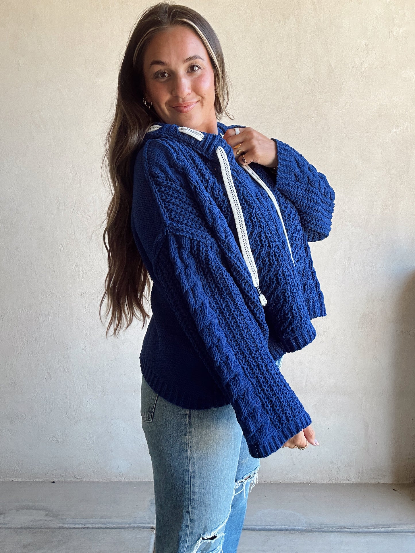 Cassie Cable Knit Sweater in Blue