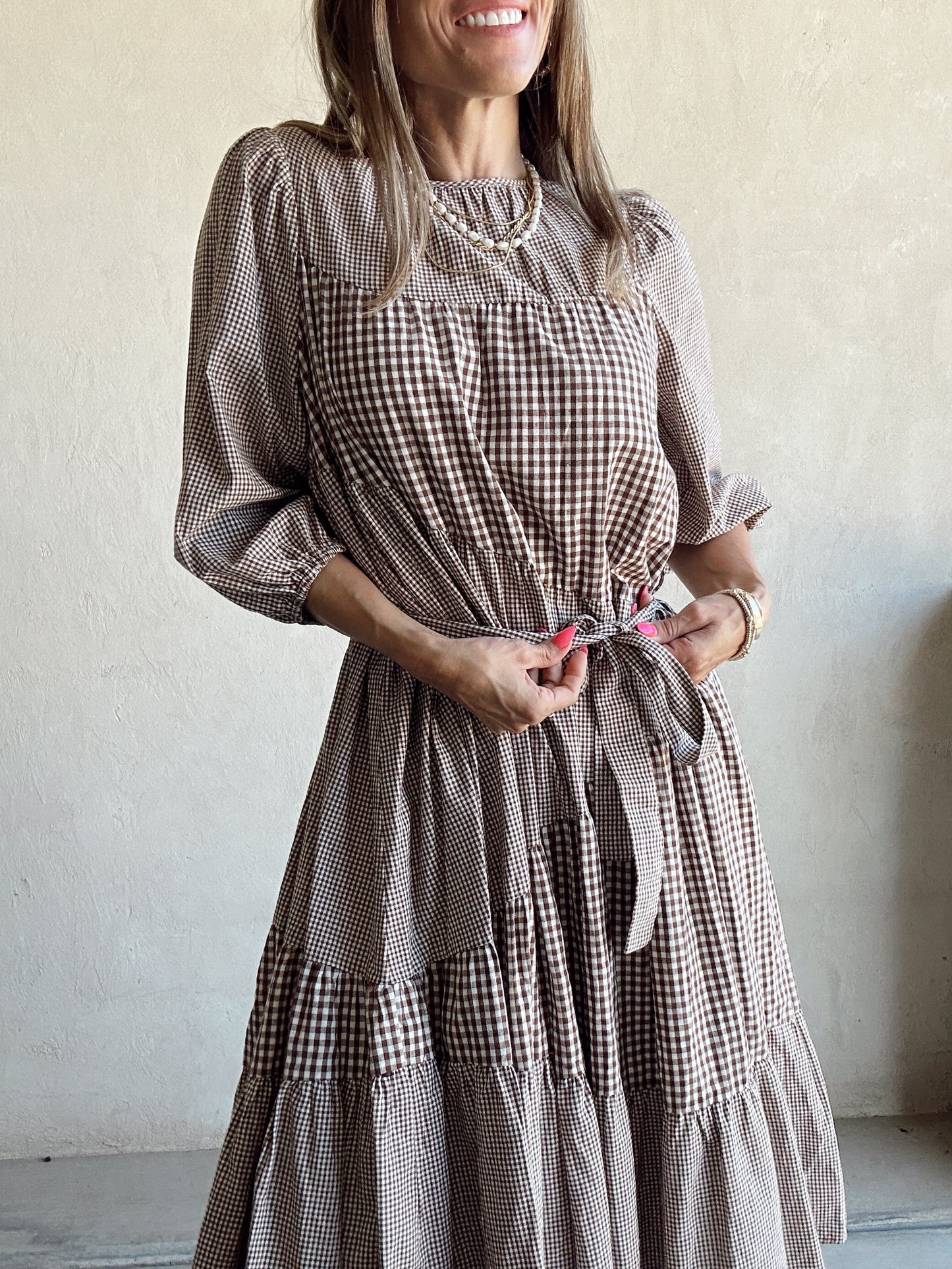 Jennifer Dress in Chocolate Gingham