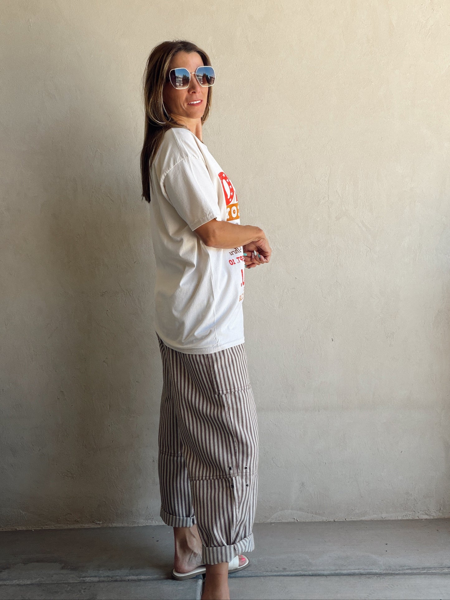 Sabrina Striped Barrel Pants in Brown