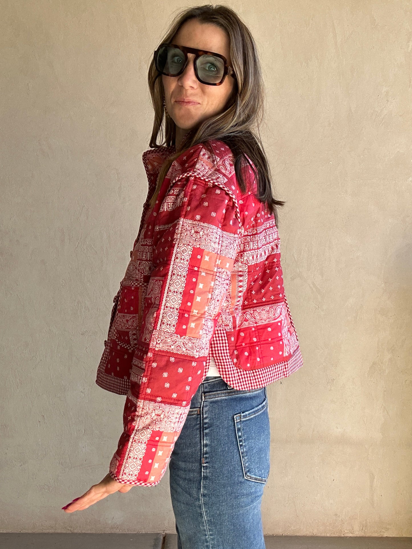 Brylee Quilted Bandana Jacket in Red