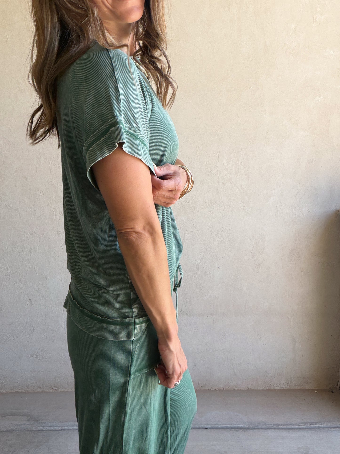 Raelyn Ribbed Mineral Washed Set in Green
