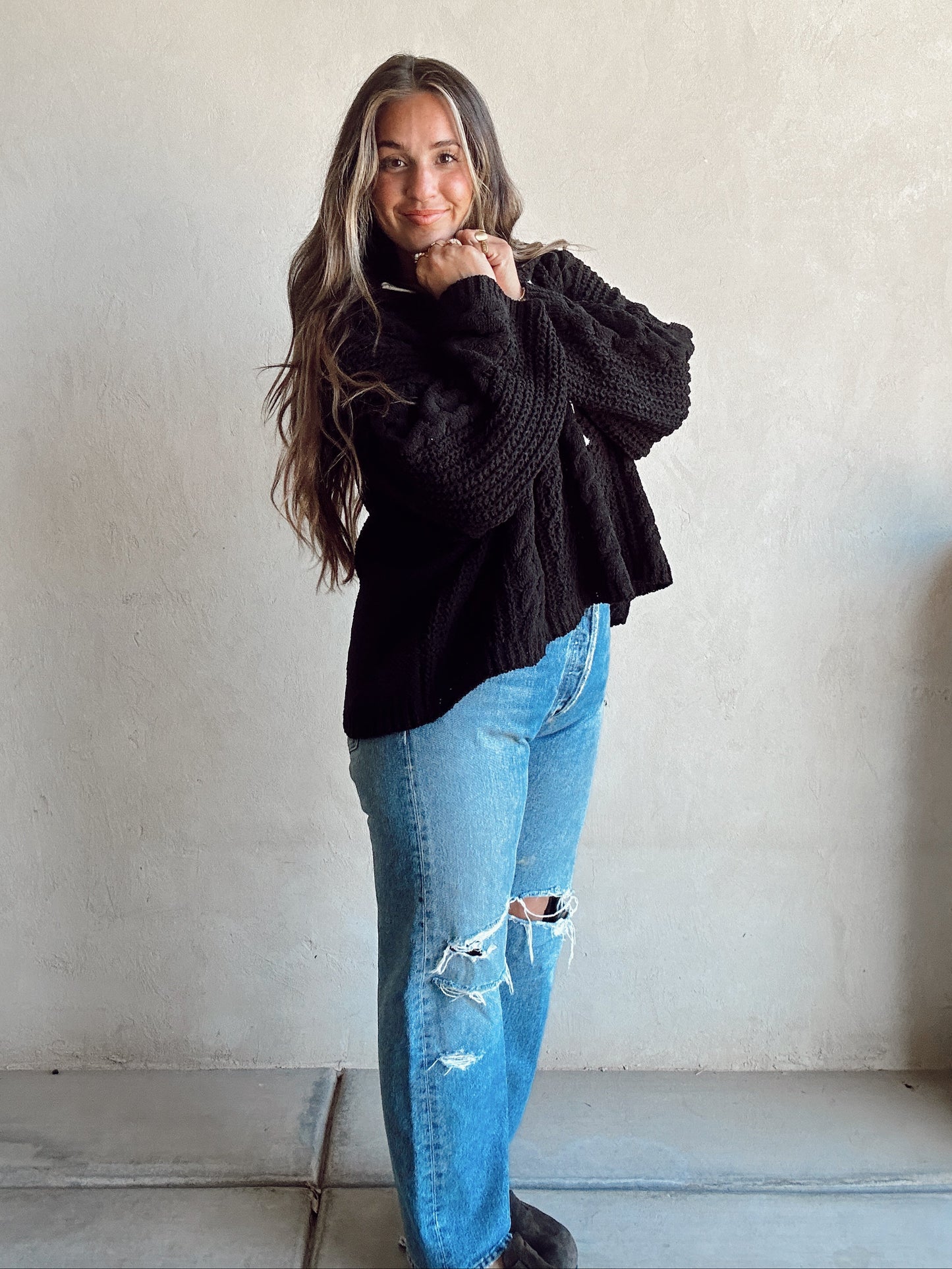 Cassie Cable Knit Sweater in Black kit