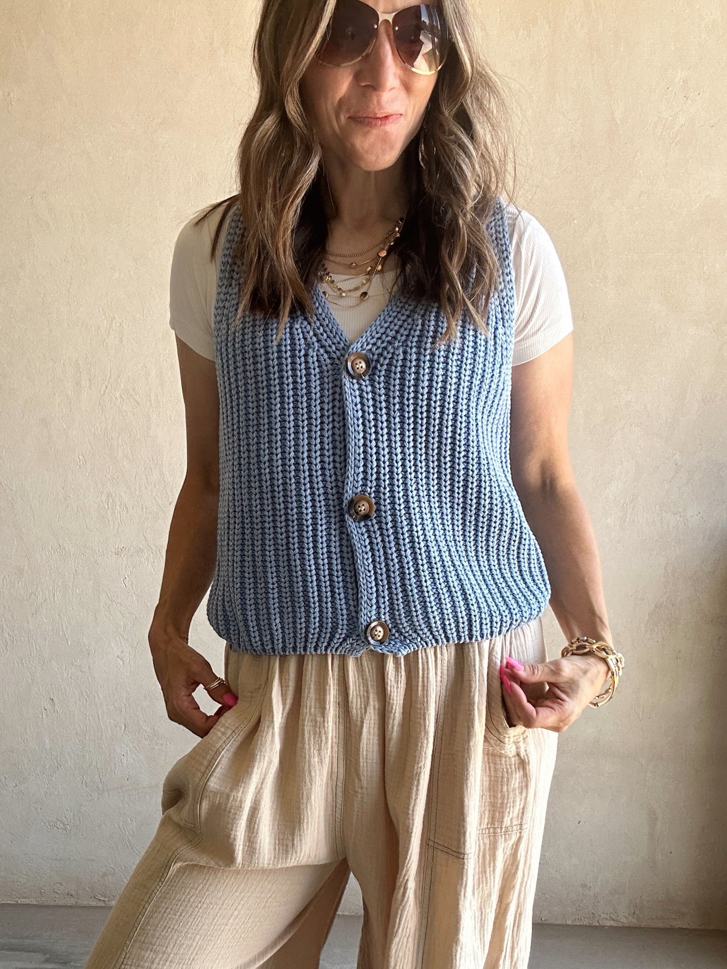Macie Mineral Wash Vest in Blue