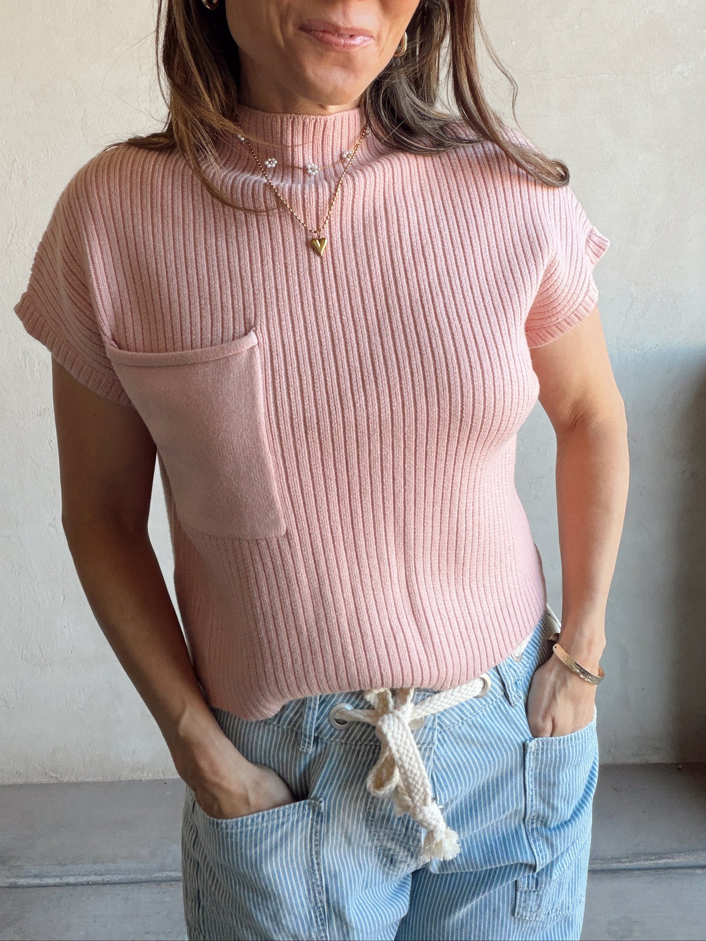Rachelle Ribbed Top in Pink