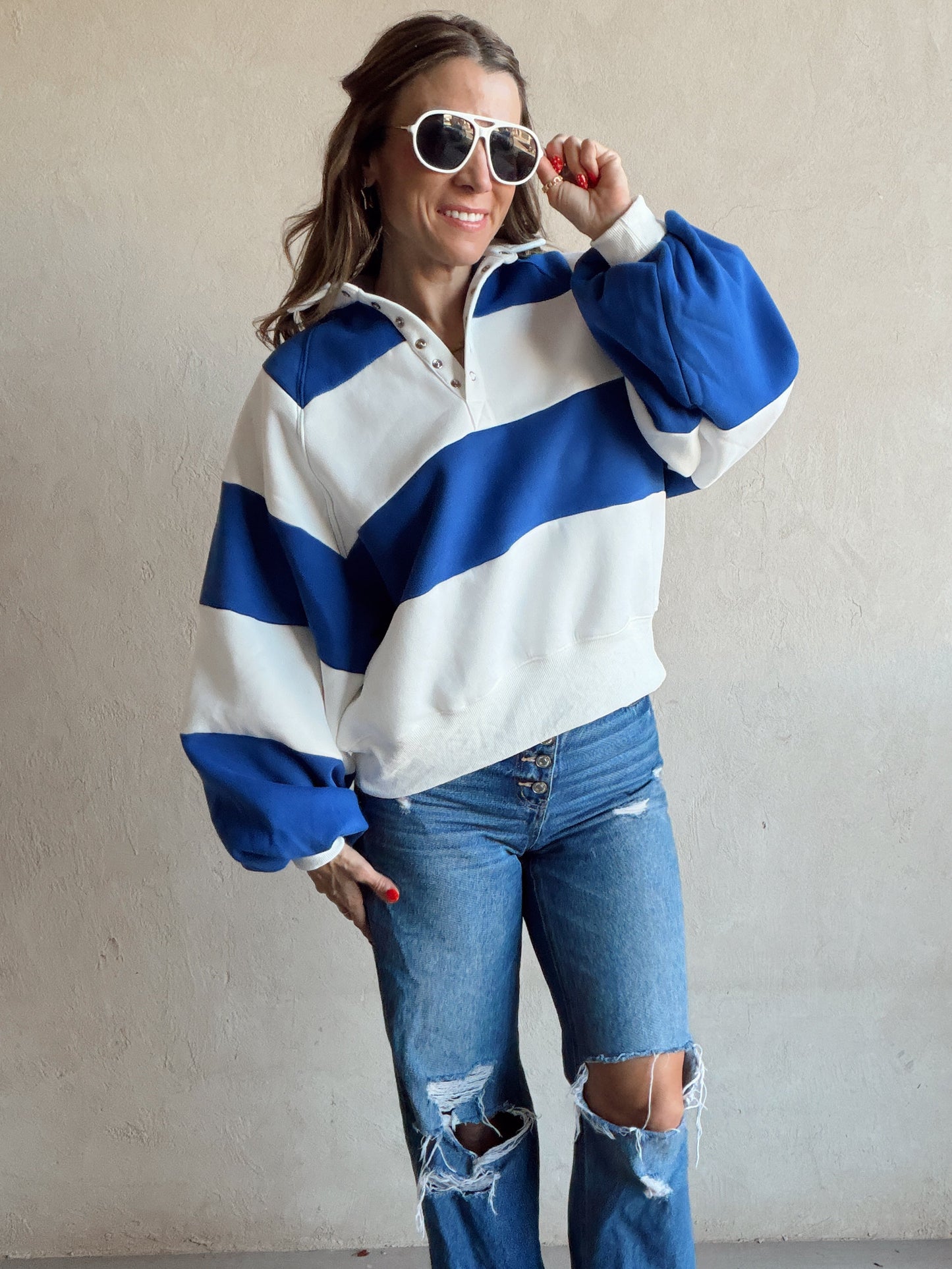 Kaylani Sweatshirt in Blue & Ivory