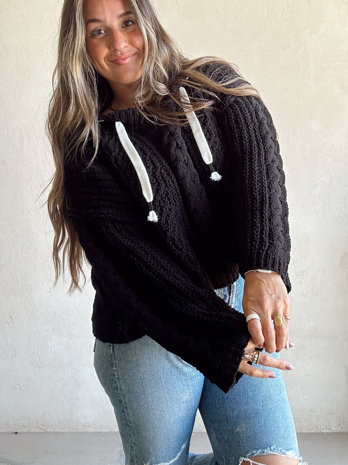 Cassie Cable Knit Sweater in Black kit