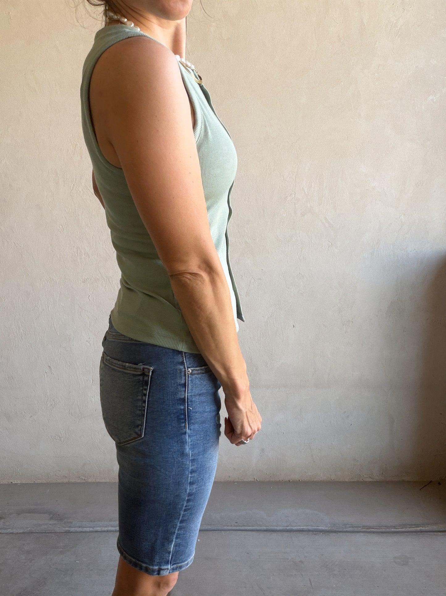 Whitney Ribbed Sleeveless Tank in Sage