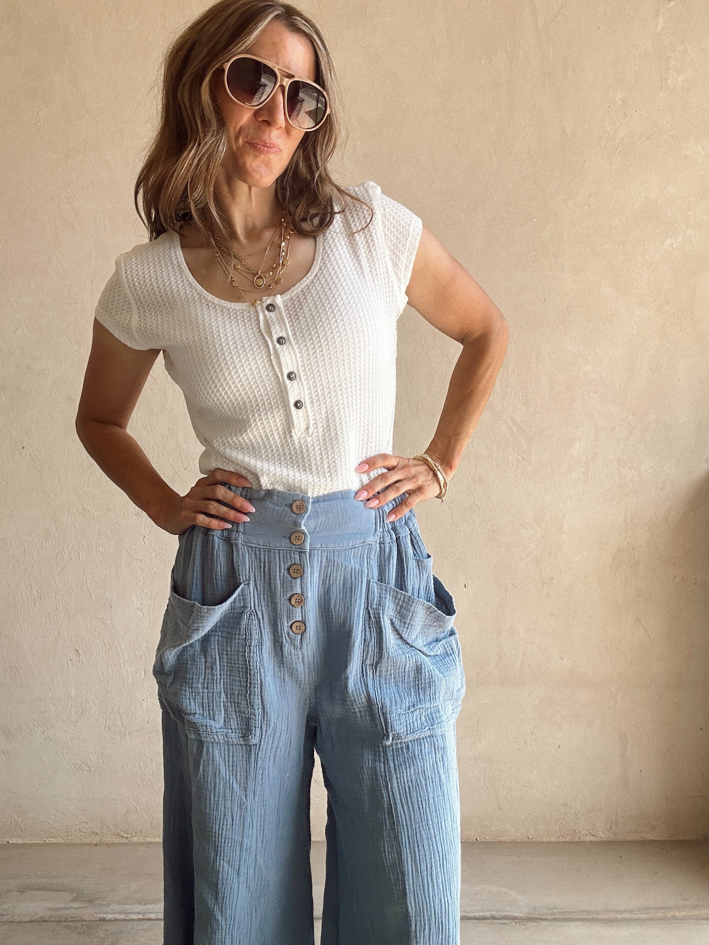 Kendra Gauze Pants in Periwinkle