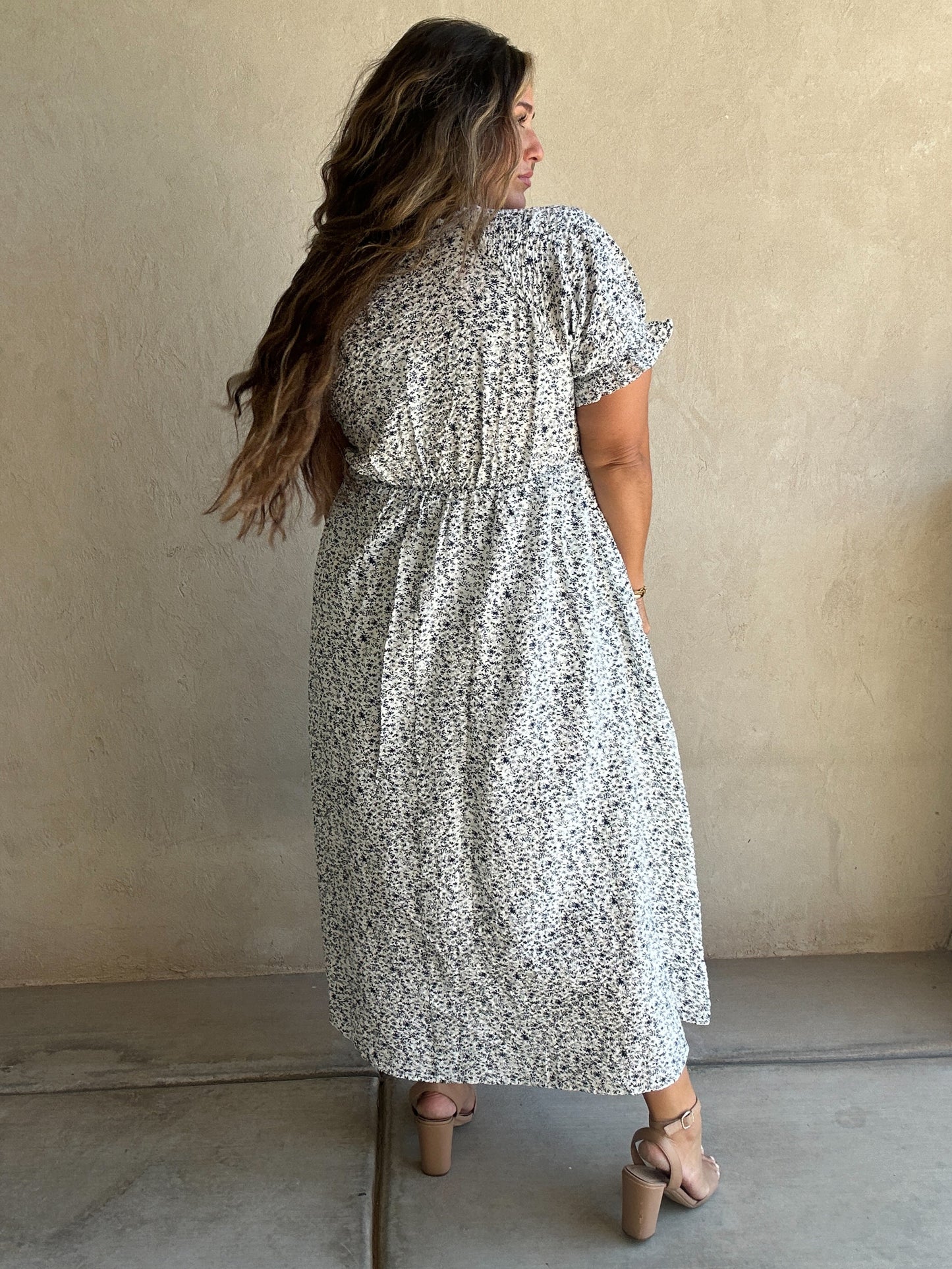 McKinlee Dress in Blue & Ivory Floral