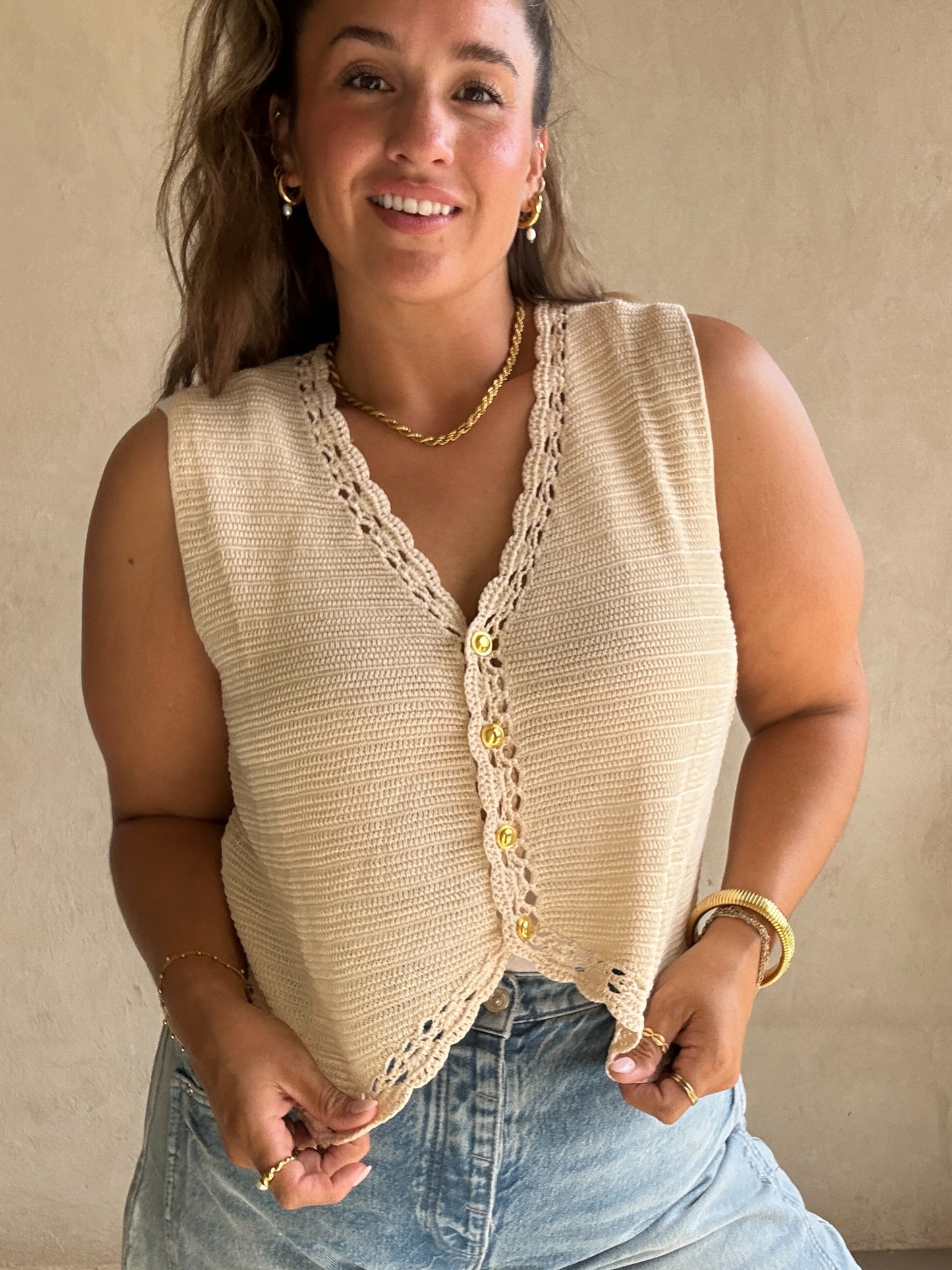 Jemma Crochet Vest in Cream