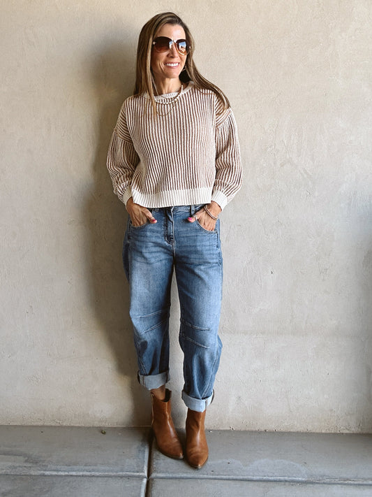 Miranda Ribbed Sweater in Tan & Cream