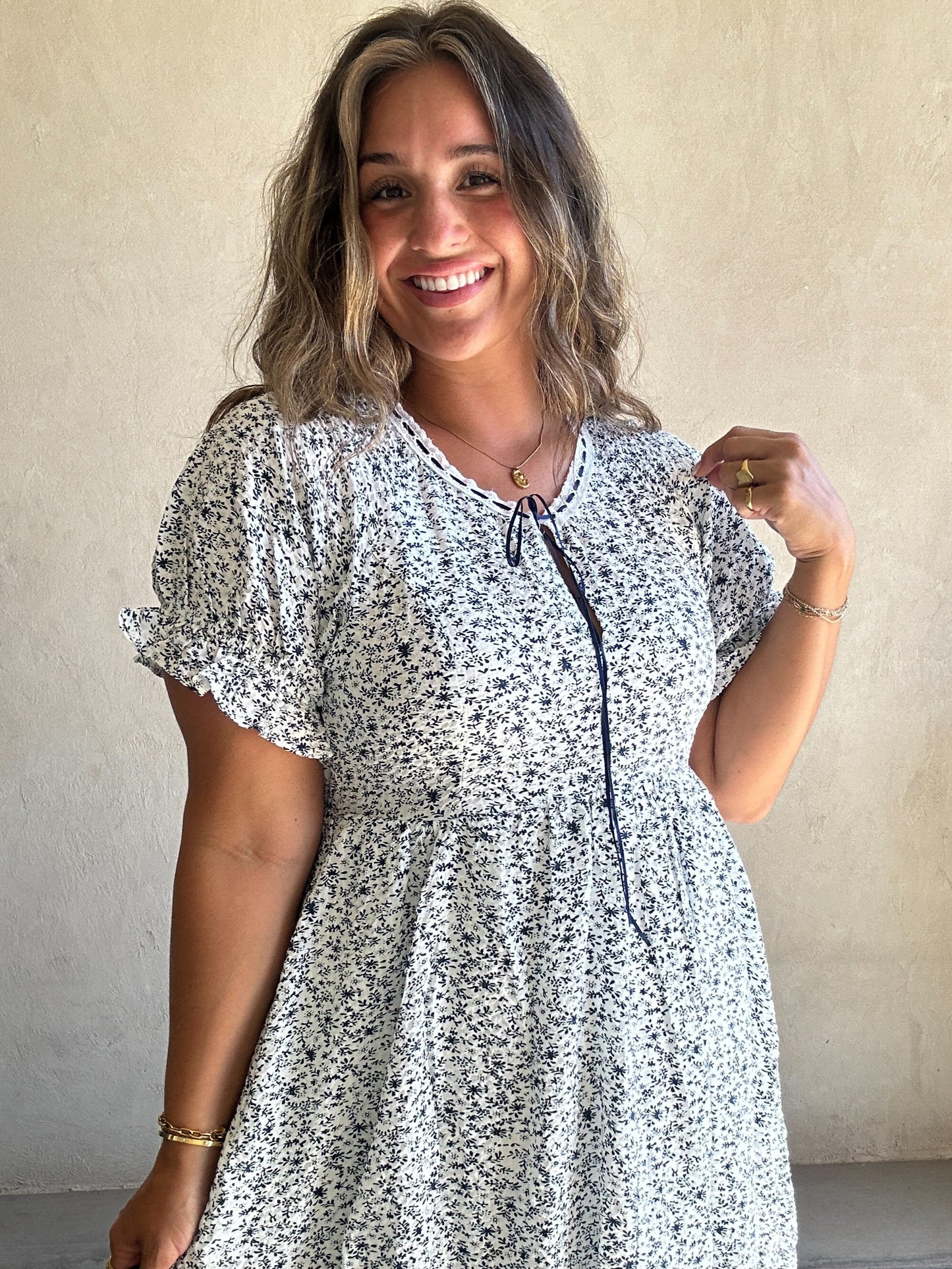 McKinlee Dress in Blue & Ivory Floral