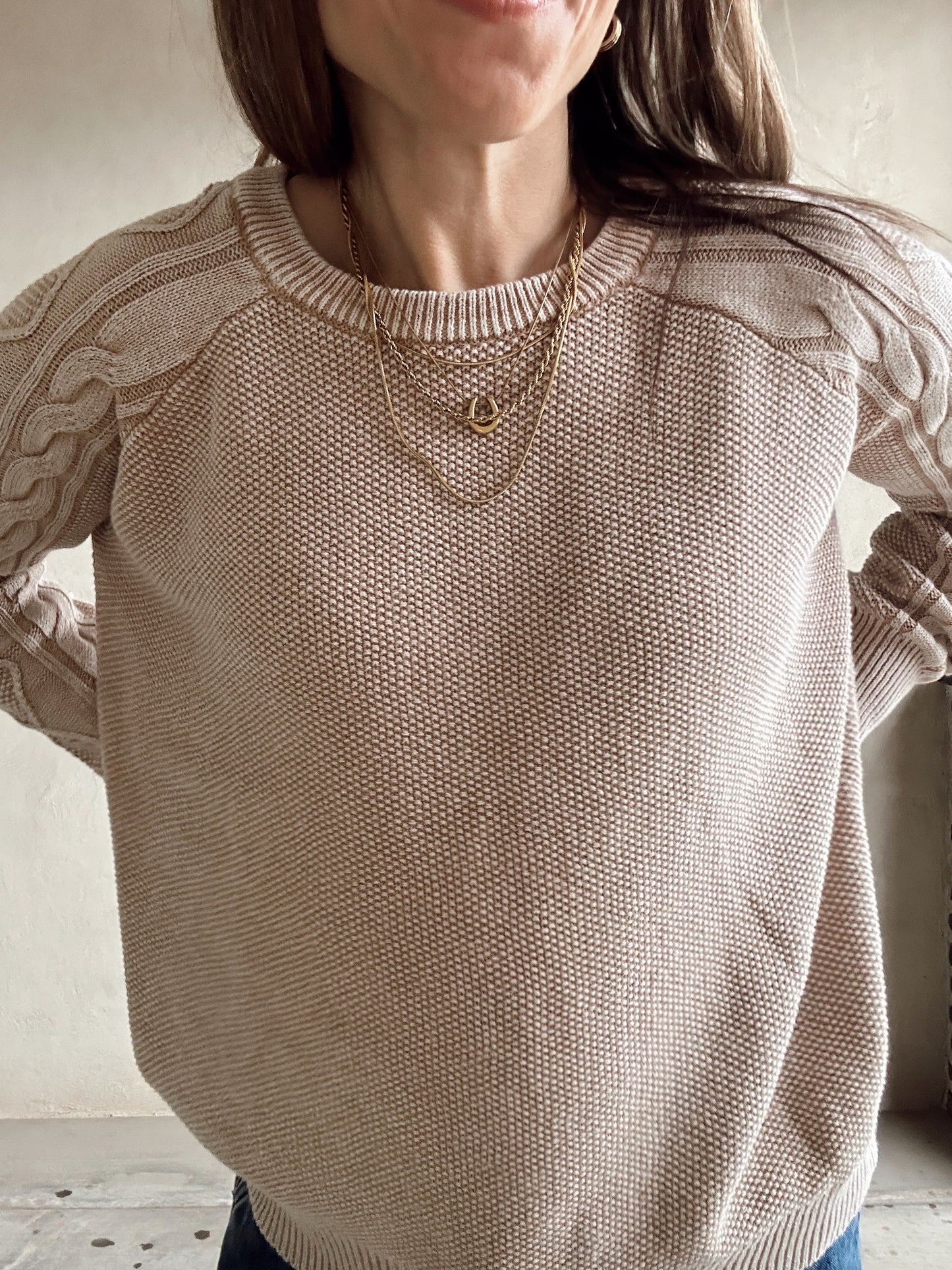 Saydi Cable Knit Sweater in Taupe