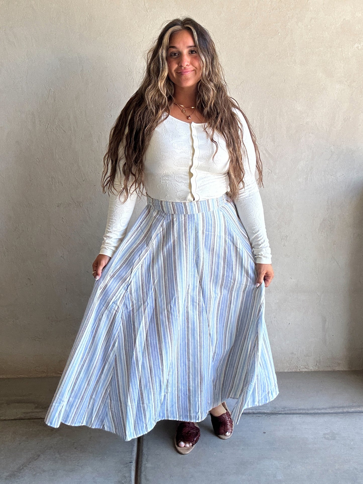 Patricia Striped Maxi Skirt in Blue Mix