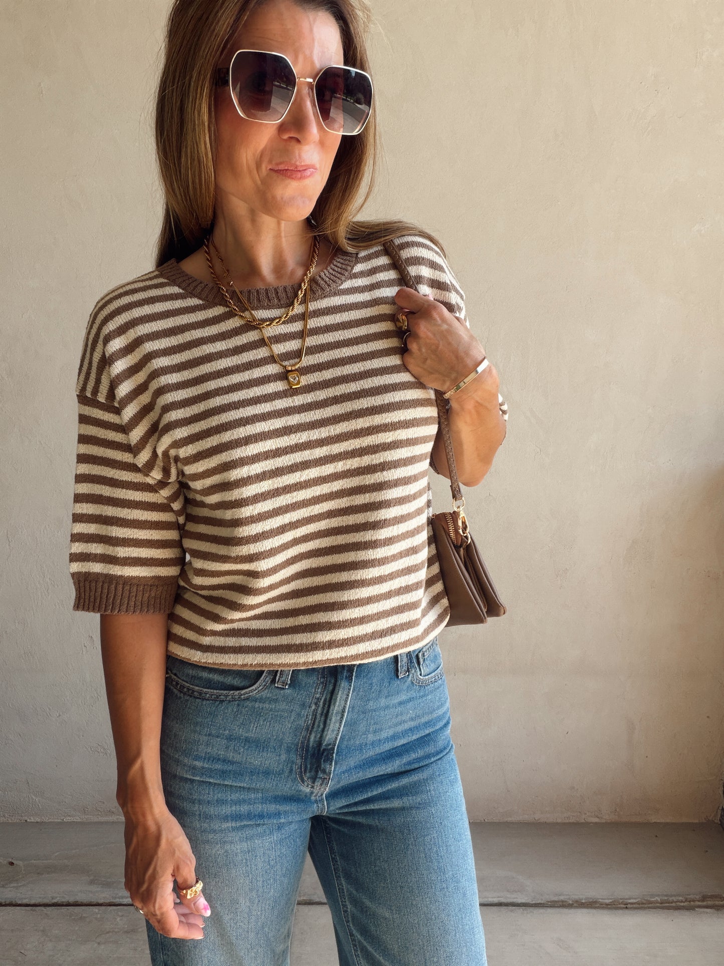 Emerald Striped Top in Mocha & Cream