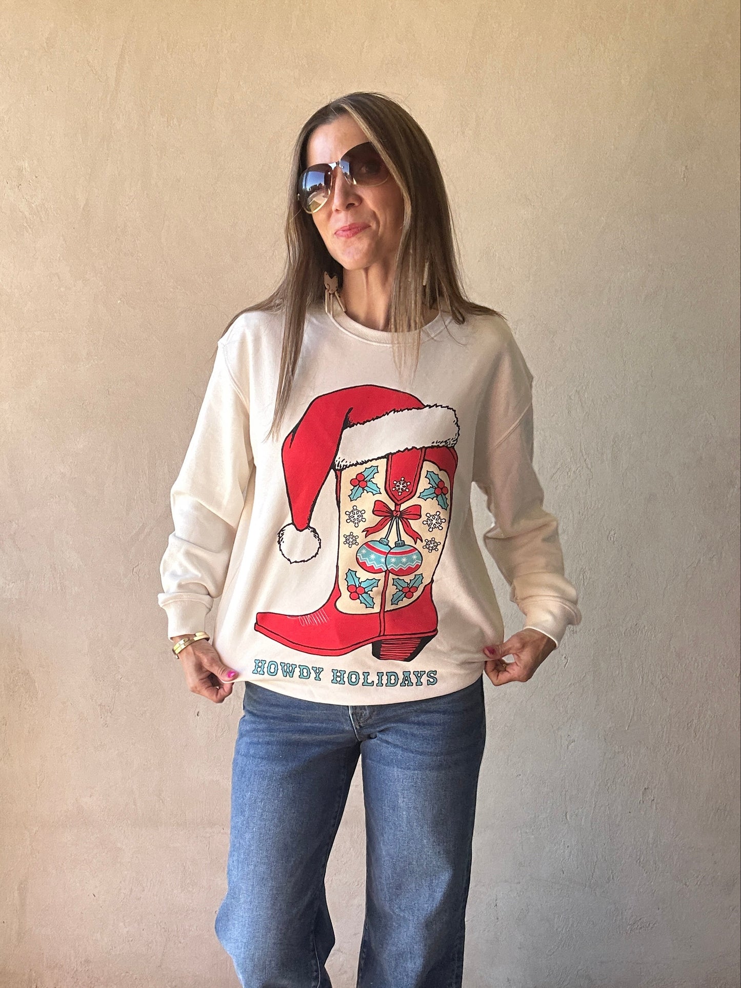 Howdy Holidays Sweatshirt in Cream