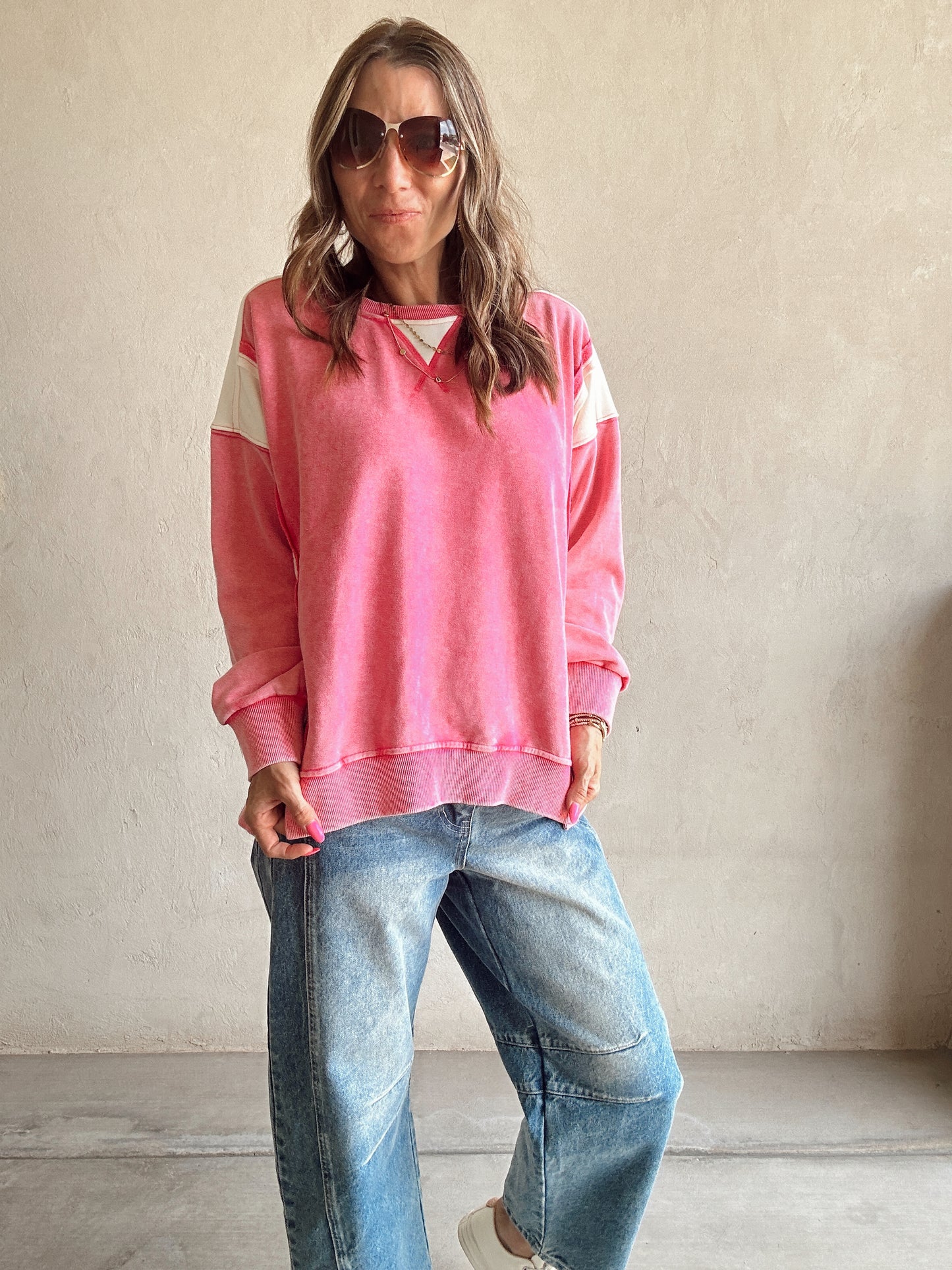 Tia Sweatshirt in Pink and Cream