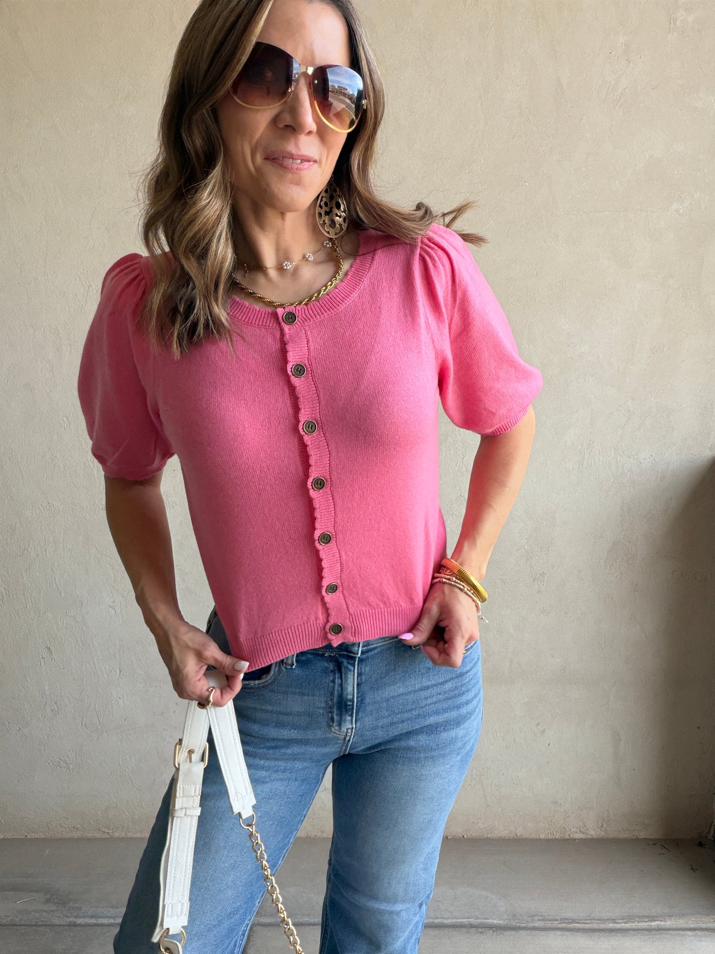 Emmie Button Down Sweater in Pink