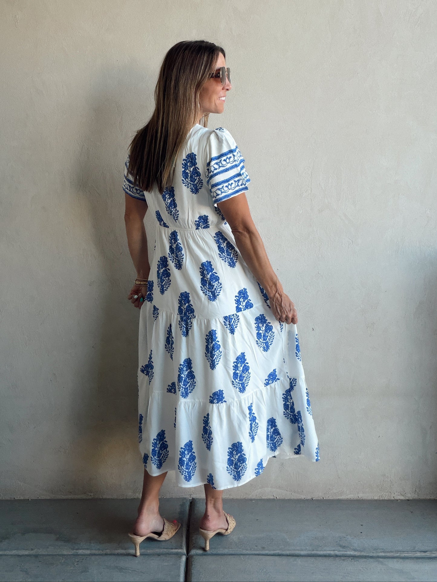 Erin Dress in Royal Blue & White