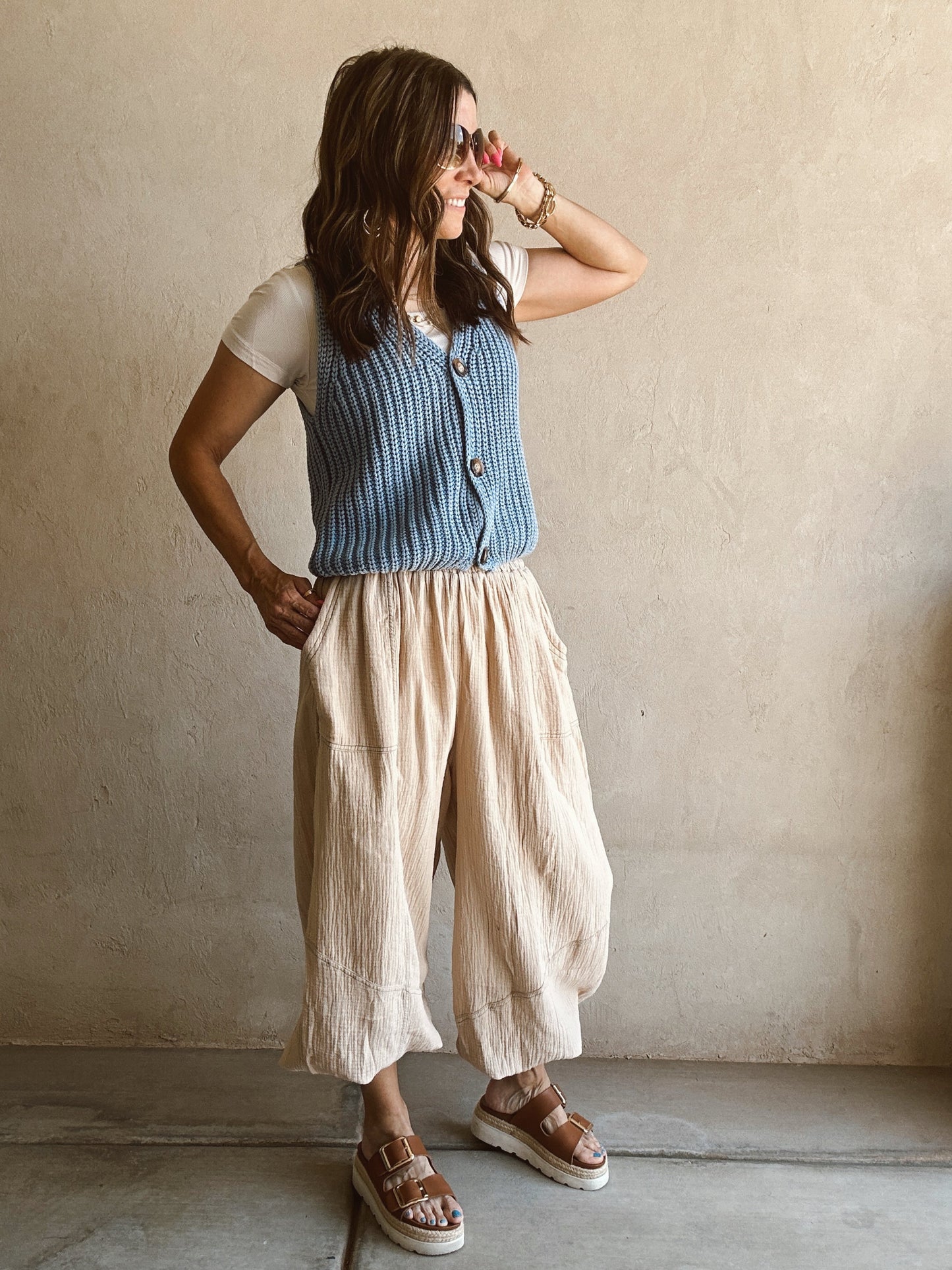 Macie Mineral Wash Vest in Blue