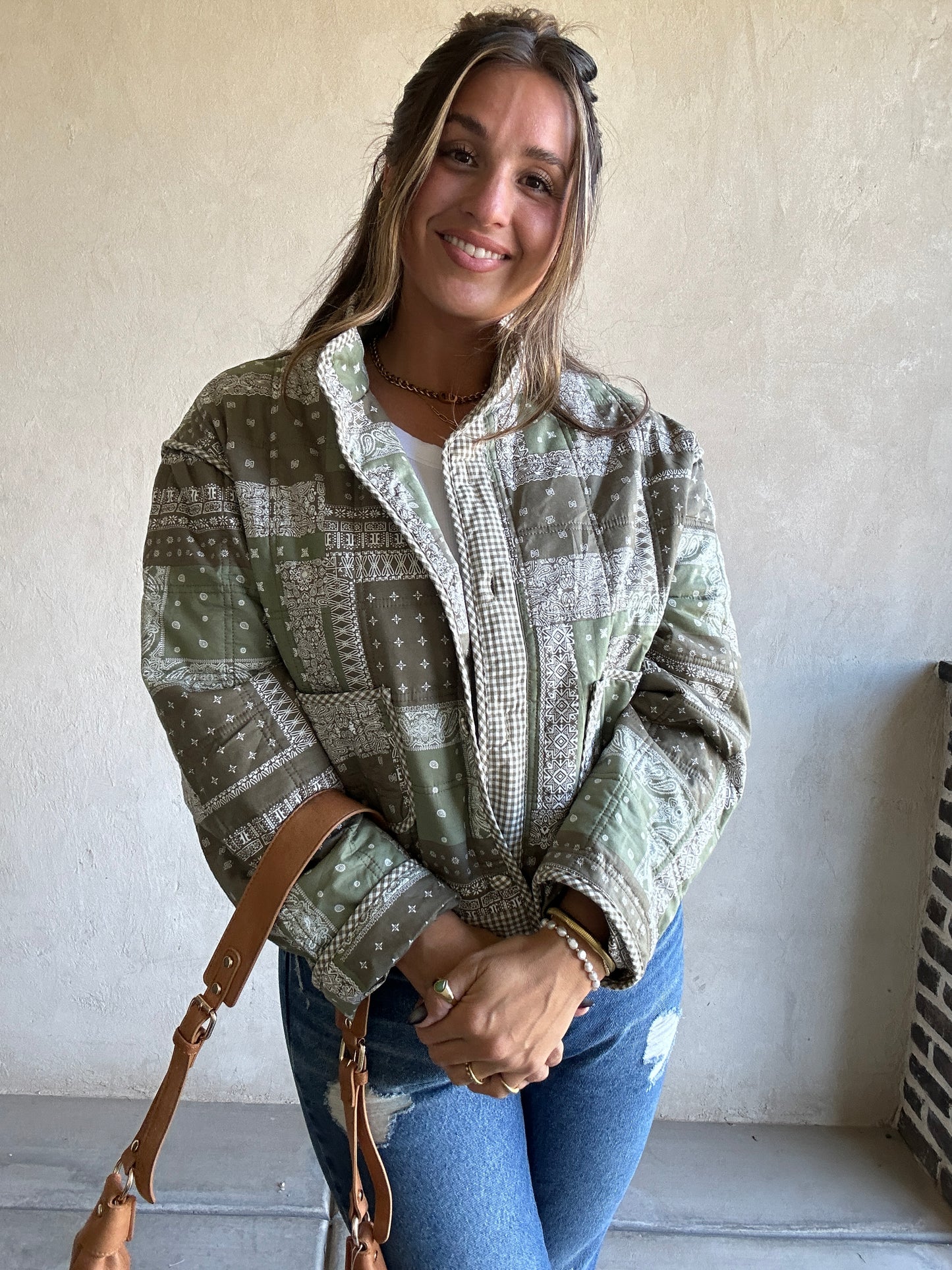 Brylee Quilted Bandana Jacket in Green