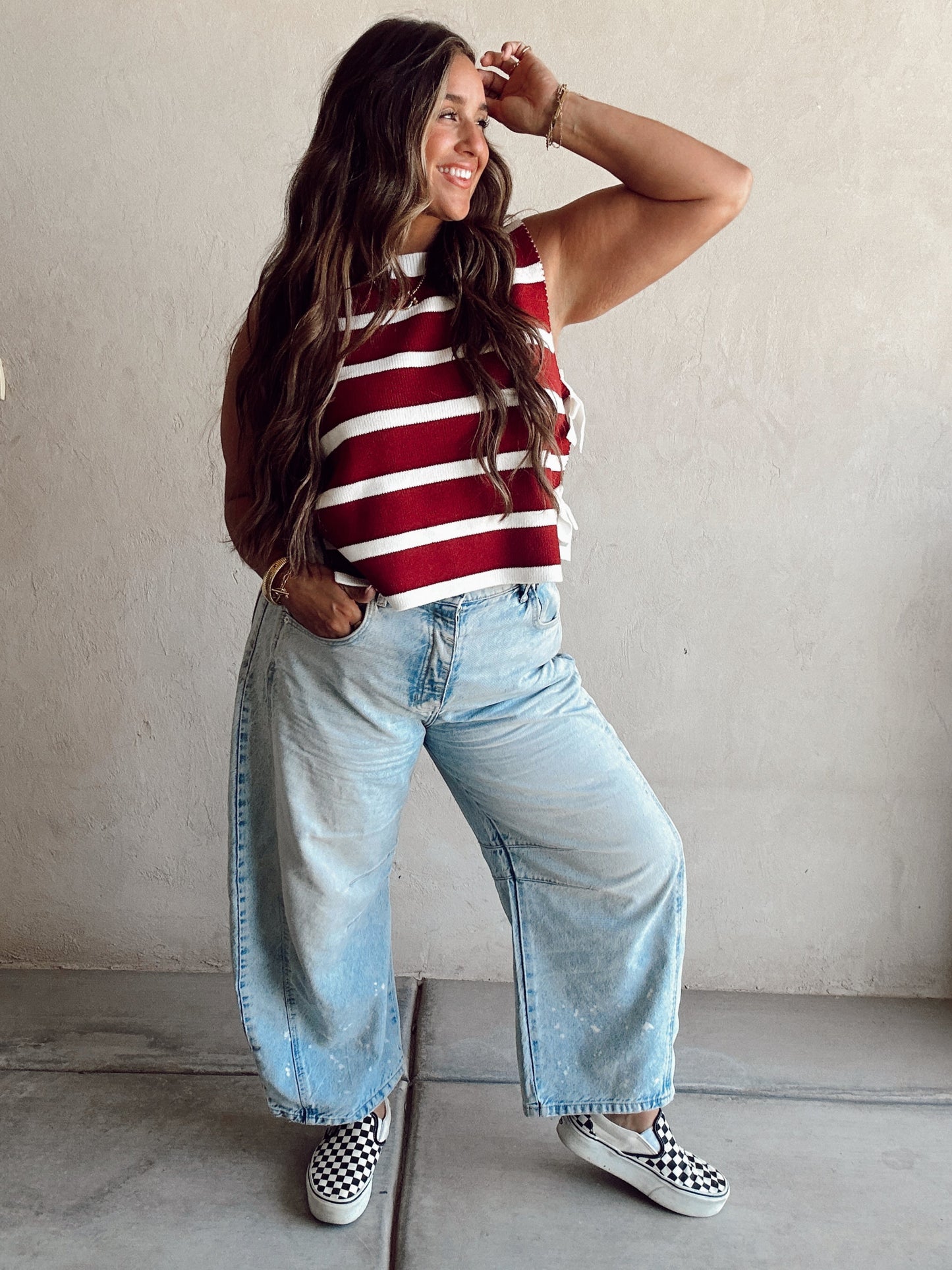 McKenna Striped Vest in Burgundy & Ivory