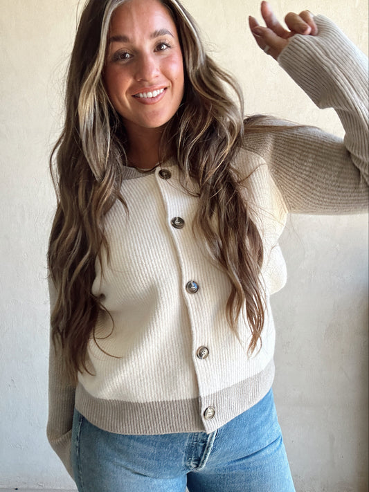 Cindy Cardigan in Taupe & Cream