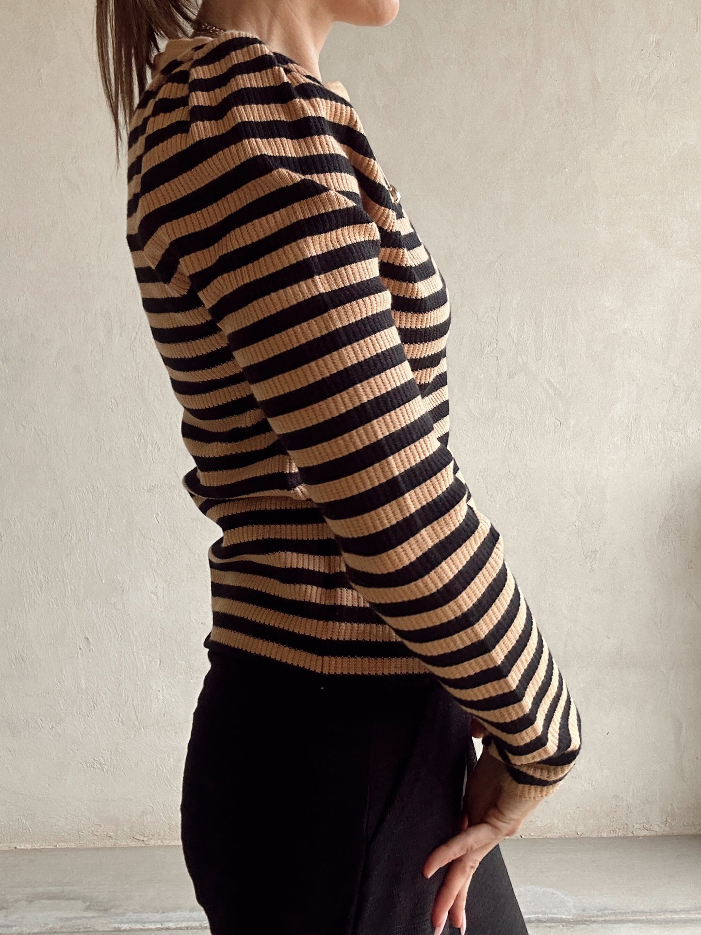 Sheila Striped Boatneck Top in Carmel & Black