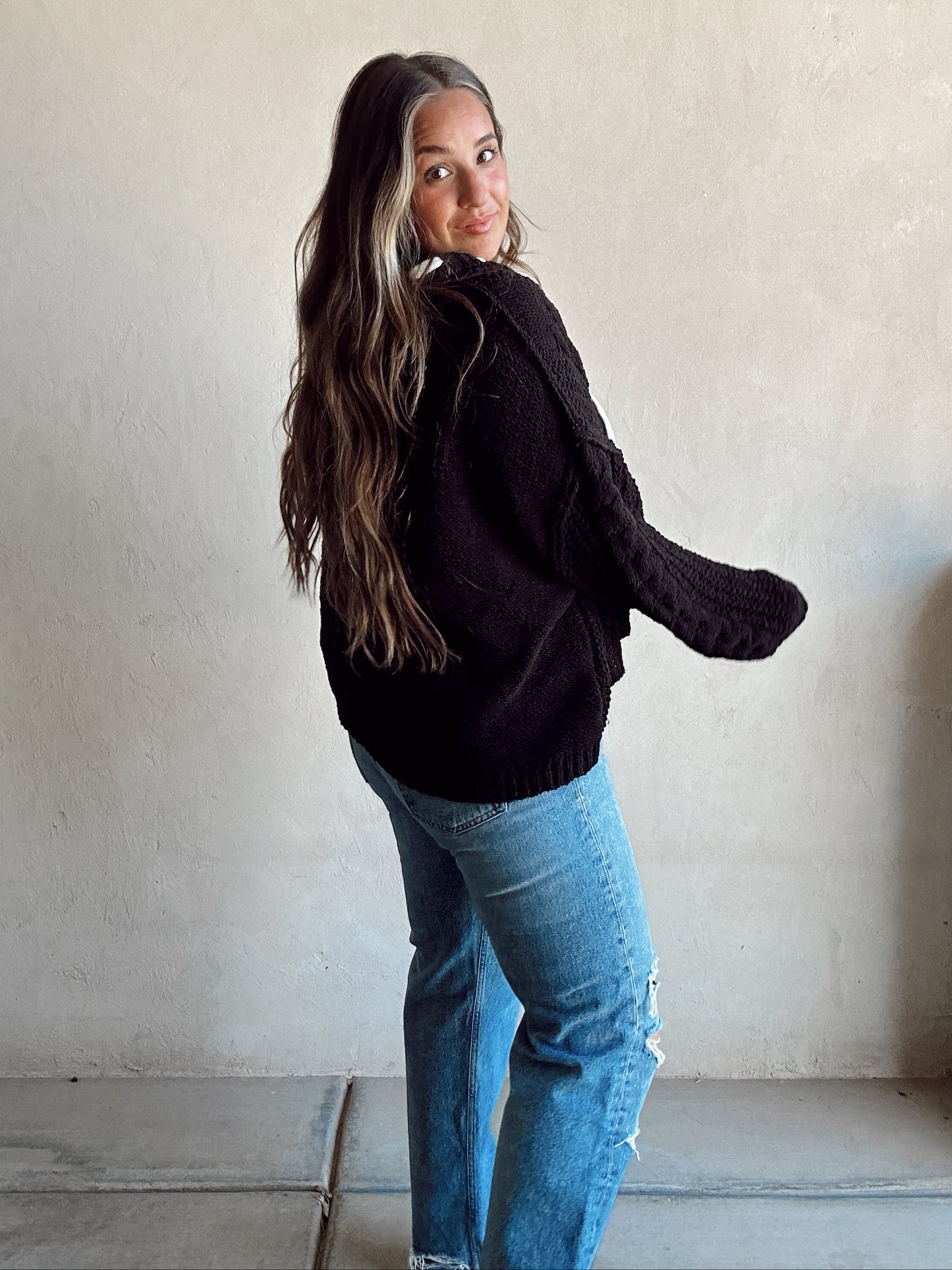 Cassie Cable Knit Sweater in Black kit