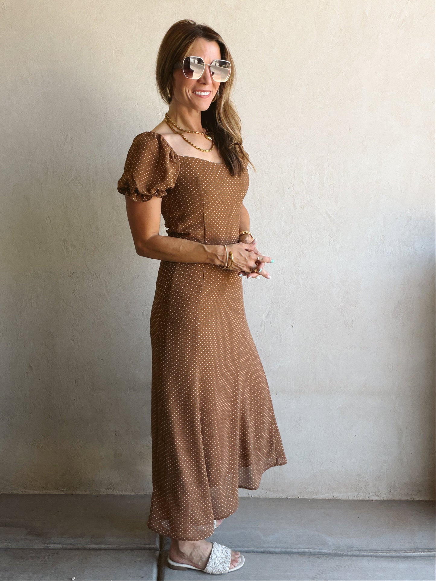 Bridget Dress in Brown Polka Dot