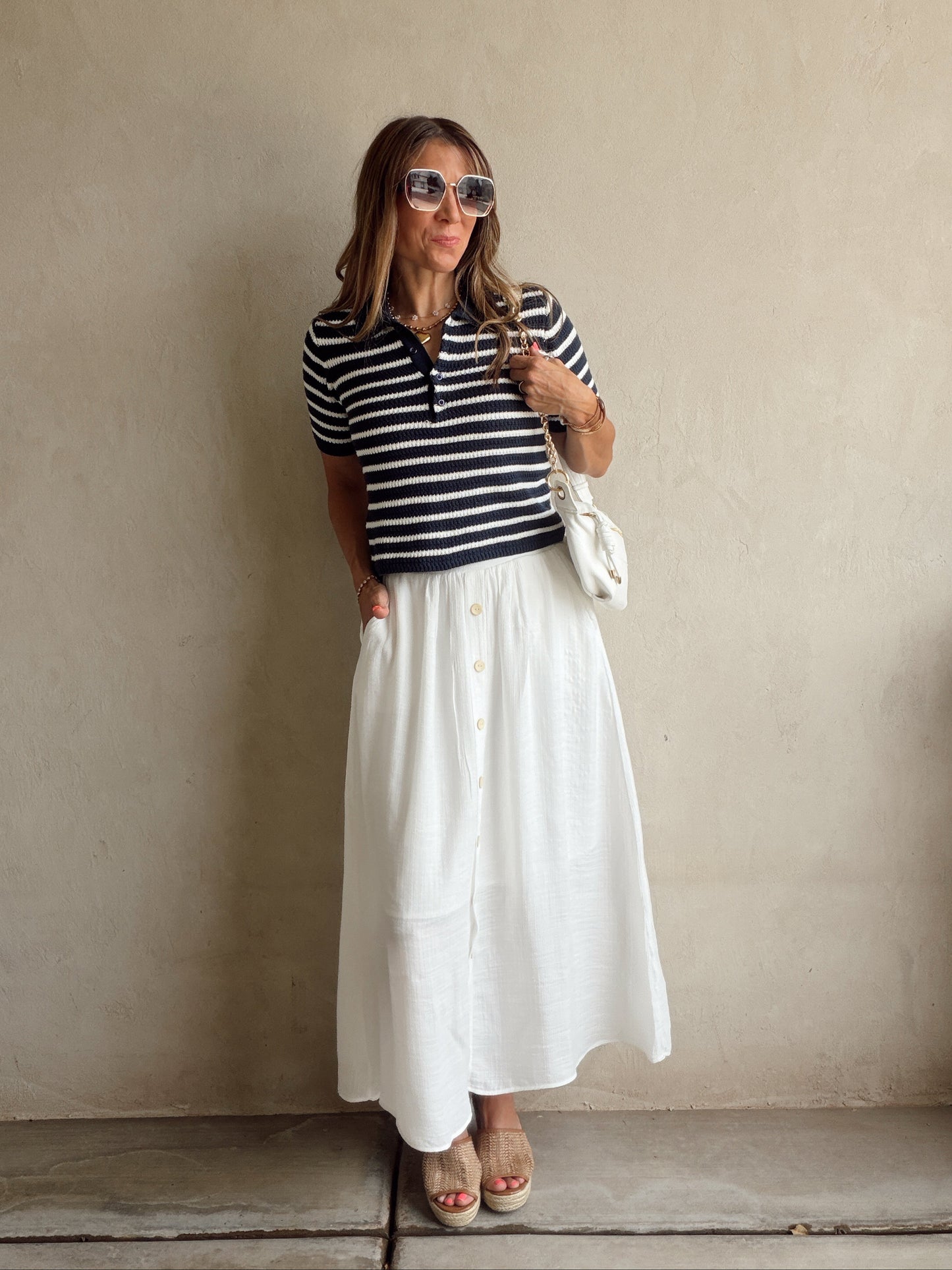 Savannah Striped Knit Top in Navy & White