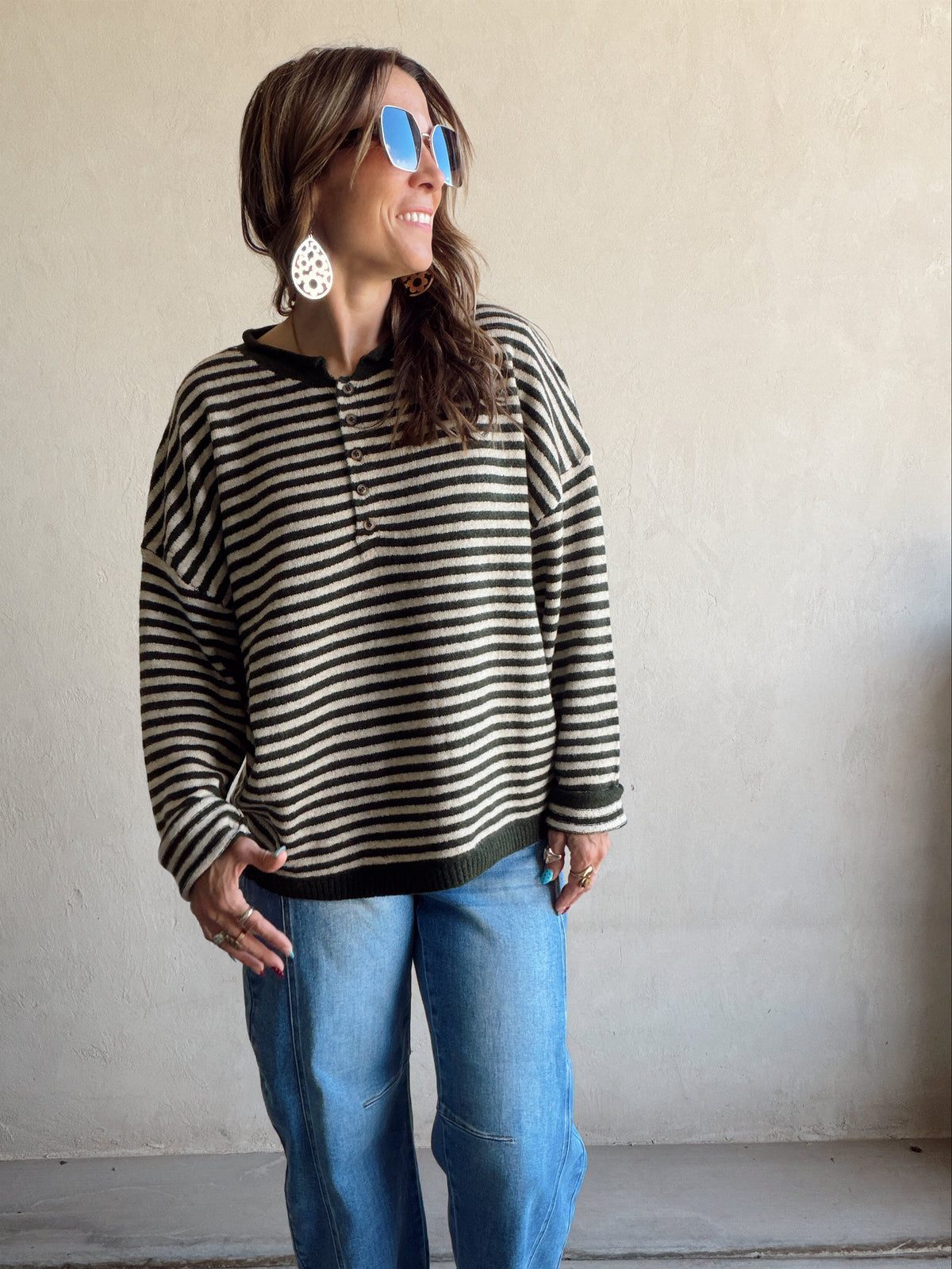 Hanna Henley Sweater in Olive