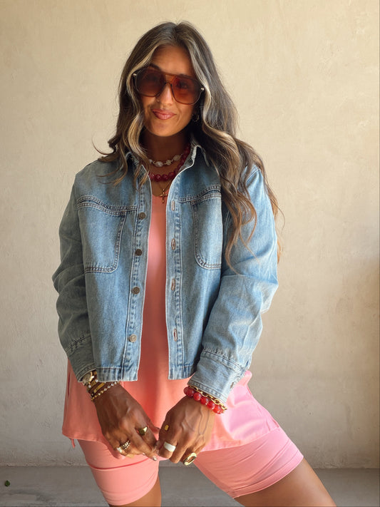 Bree Cropped Medium Wash Denim Jacket