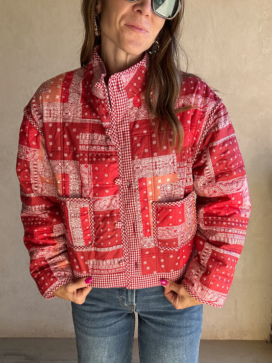 Brylee Quilted Bandana Jacket in Red