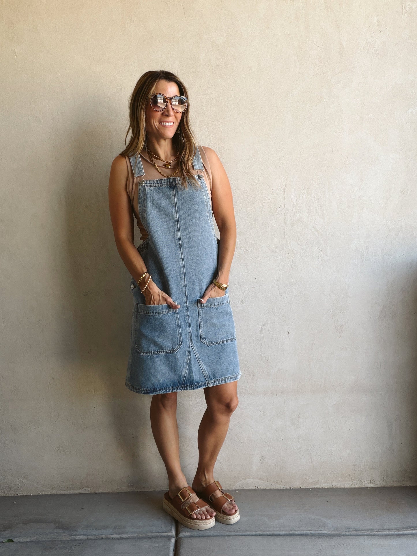 Angie Overall Dress in Medium Wash Denim