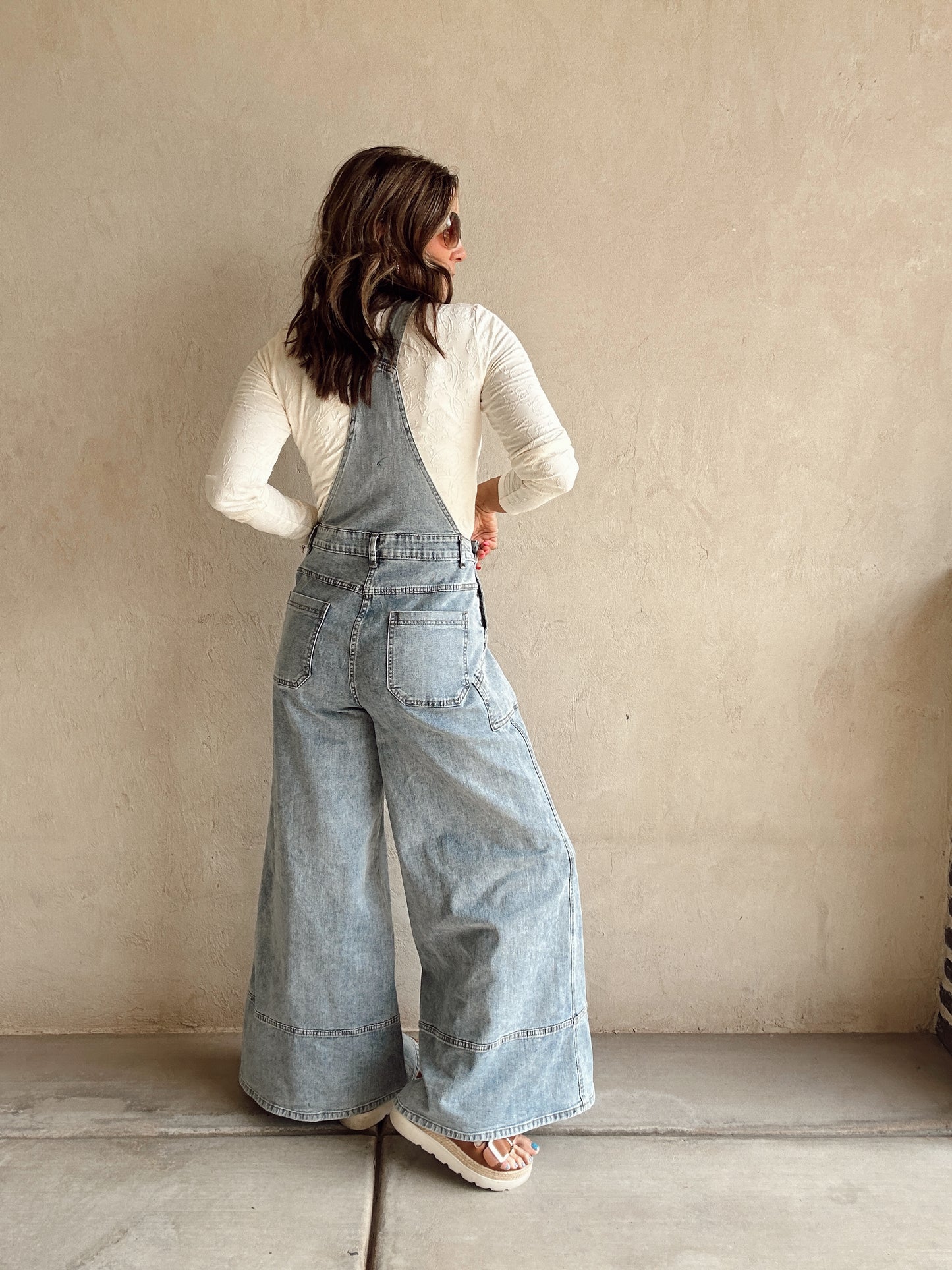 Charlie Wide Leg Overalls in Light Wash