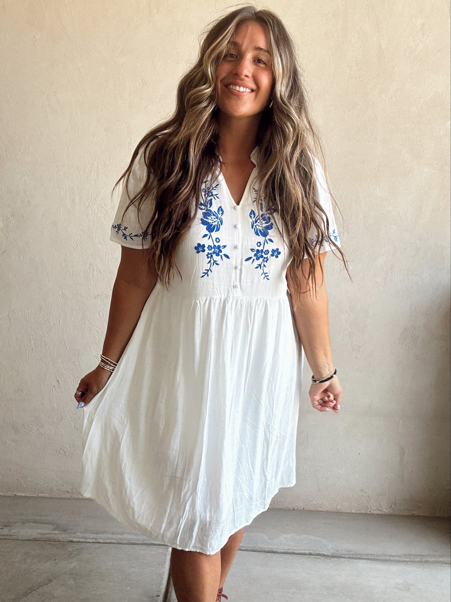 Callie Embroidered Dress in White