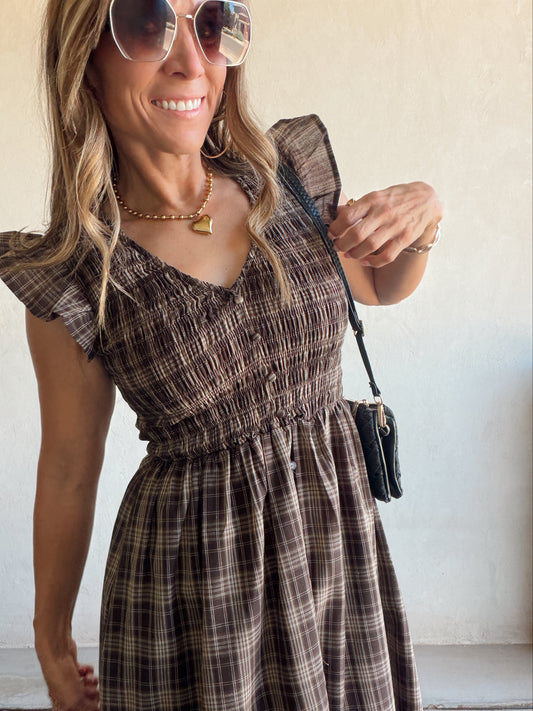 Kenna Dress in Chocolate & Black Plaid