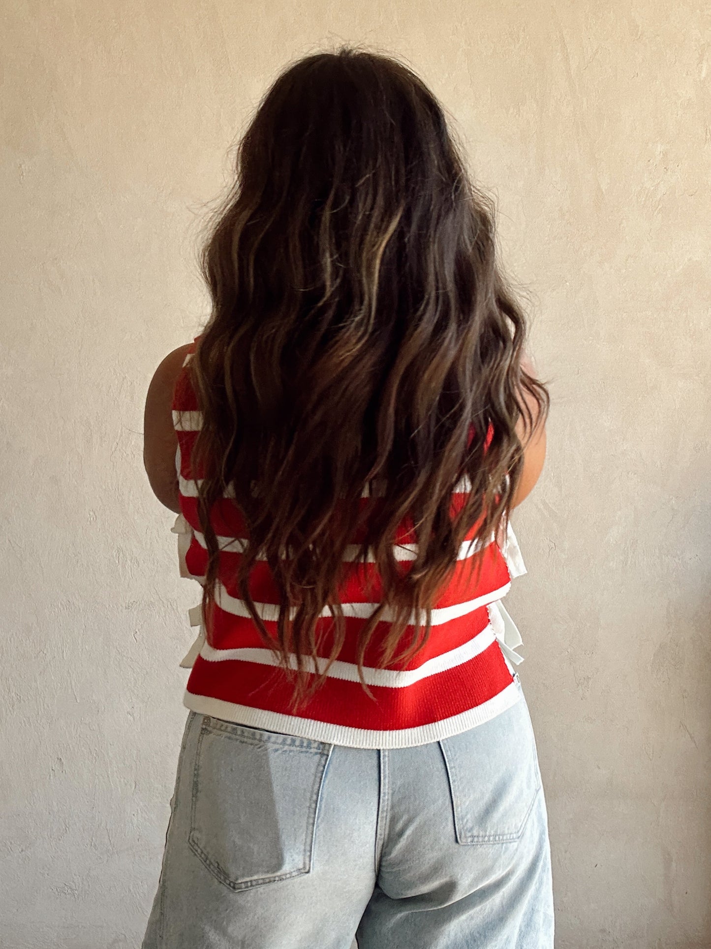 McKenna Striped Vest in Red & Cream