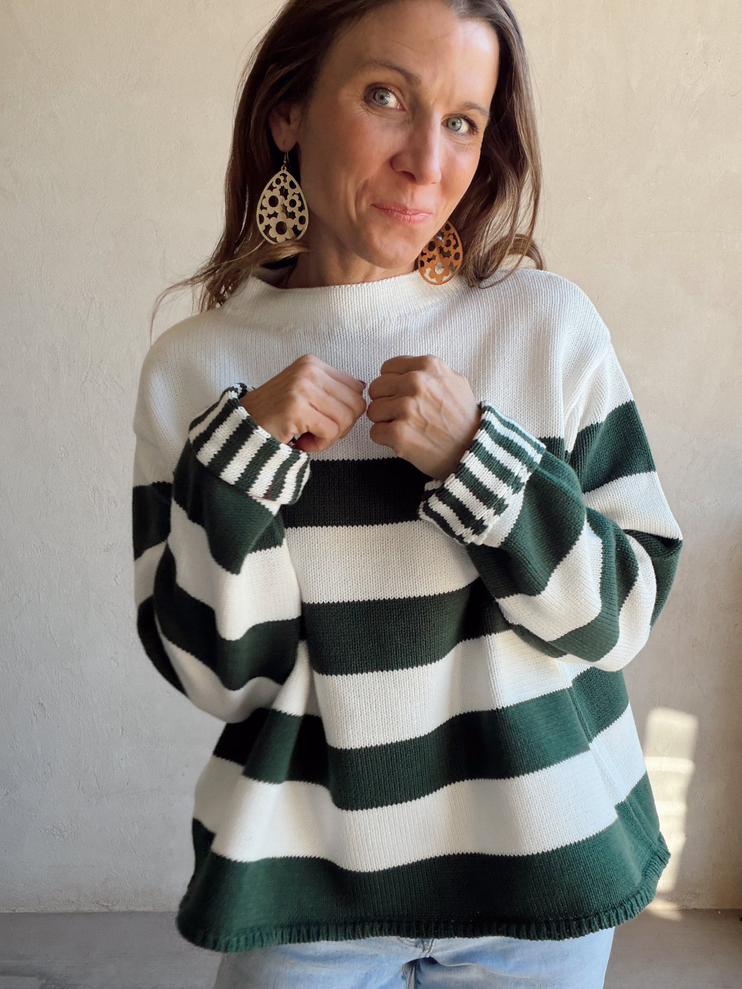 Izzy Green & White Stripe Sweater