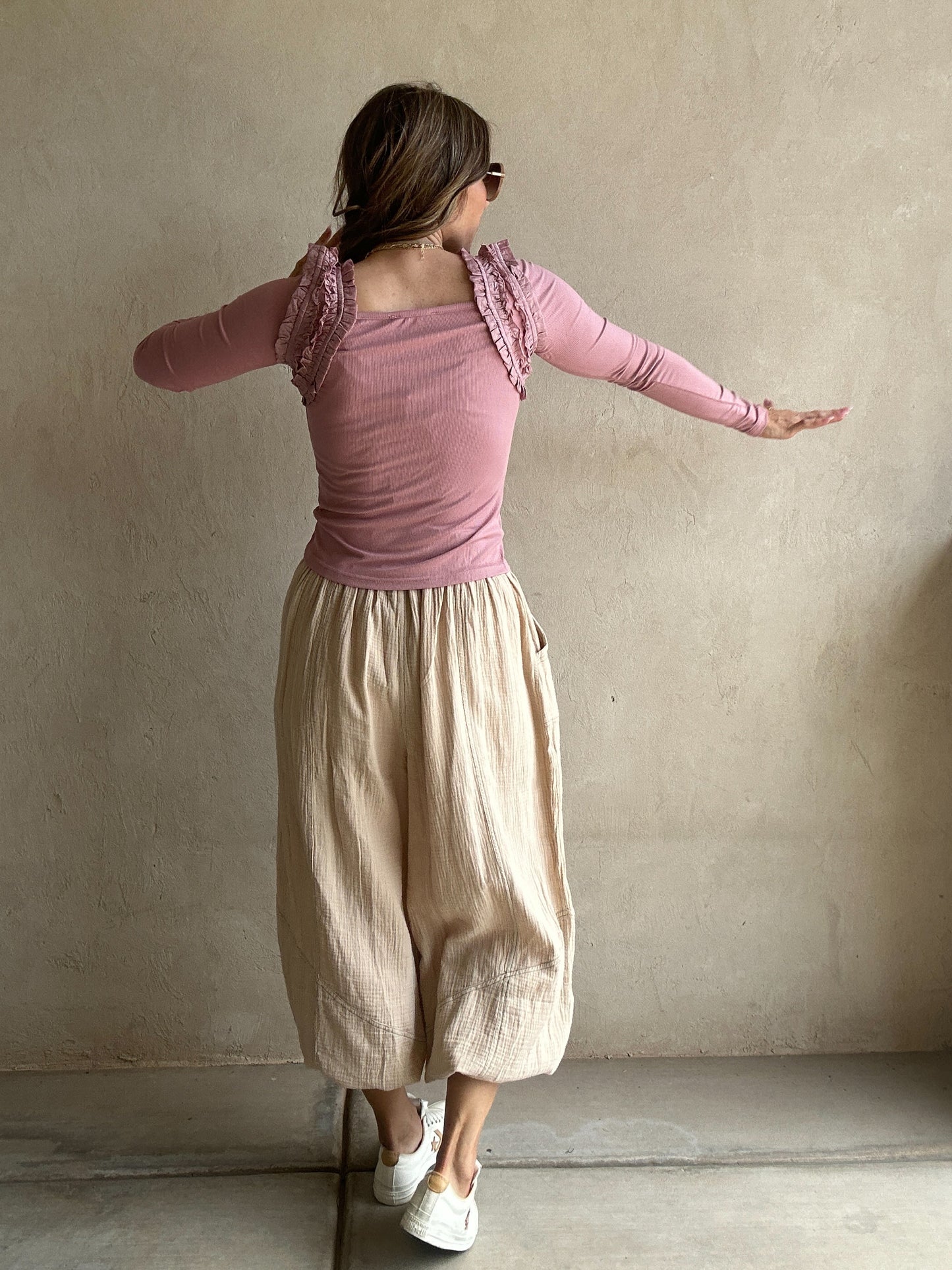 Tara Flowy Parachute Pants in Tan