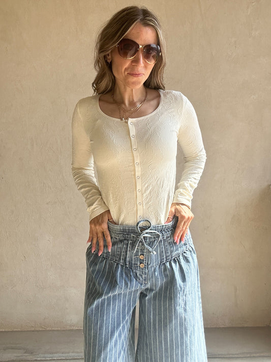 Natalie Pintuck Wide Leg Striped Pants