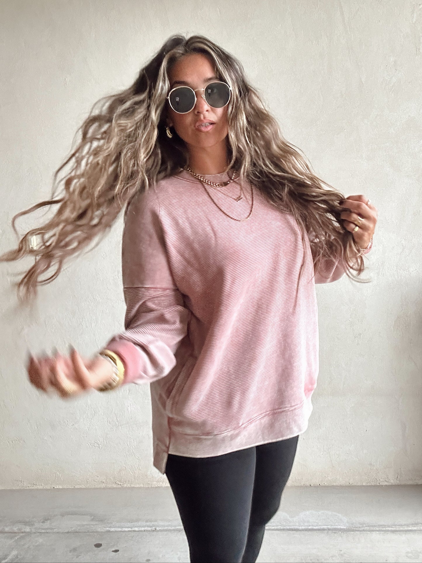 Dallas Double Ribbed Pullover in Light Mauve