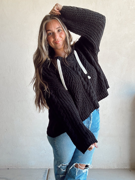 Cassie Cable Knit Sweater in Black kit